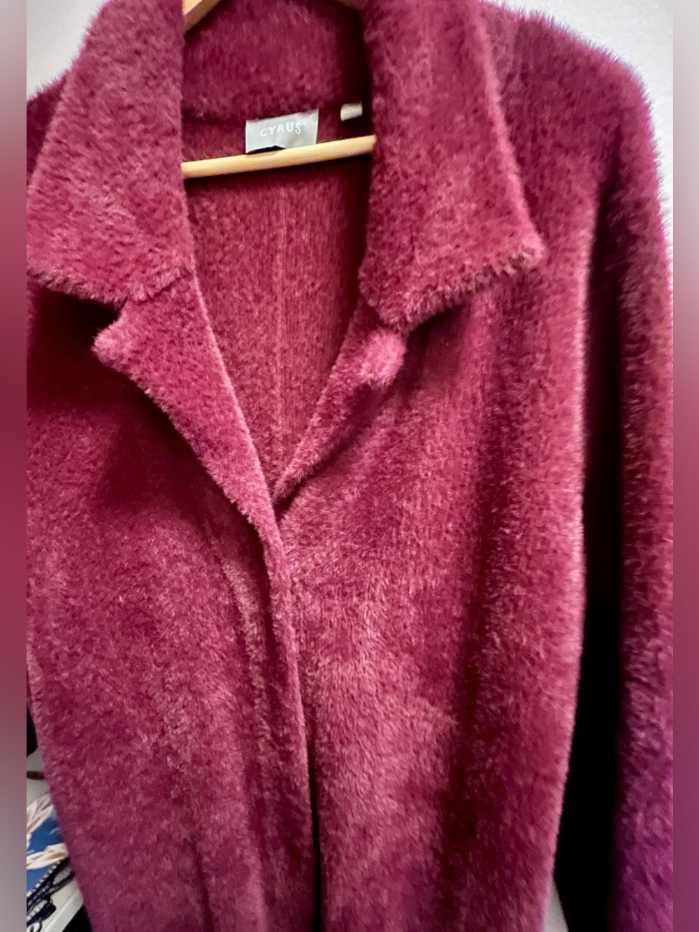 Cyrus Plush Teddy Longline Coat in Berry - Picture 2 of 6